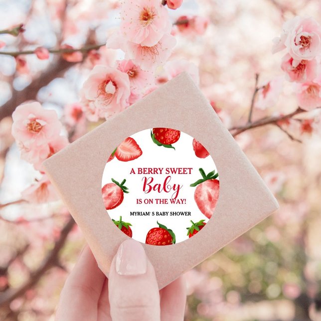Strawberry Berry Sweet Baby Dusche unterwegs Runder Aufkleber (Von Creator hochgeladen)