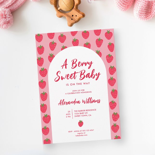 Strawberry Berry Sweet Baby Shower Einladung (This Berry Sweet Baby Invitation is shown in size 5 x 7 in. Other sizes and digital available.)