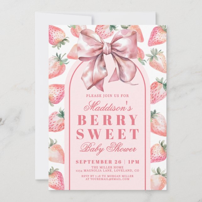 Strawberry Berry Sweet Baby Shower Einladung (Vorderseite)