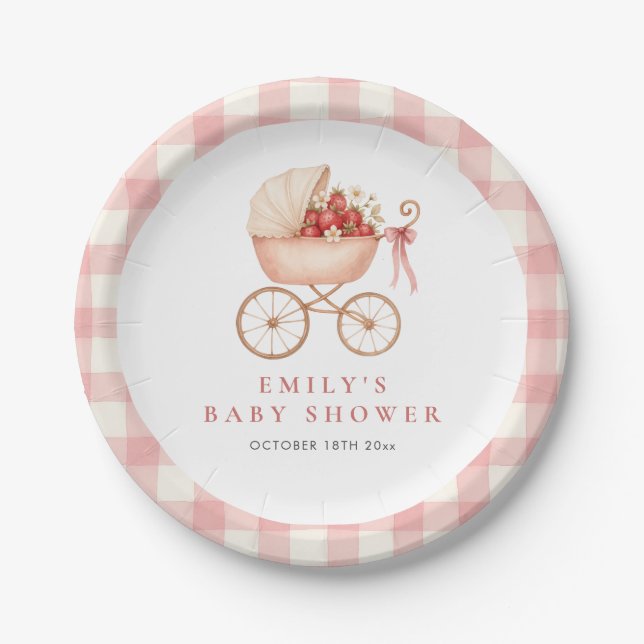 Strawberry Berry Sweet Baby Shower Pappteller (Vorderseite)