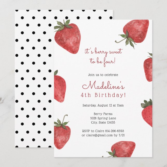 Strawberry Berry Sweet Birthday Einladung (Vorne/Hinten)