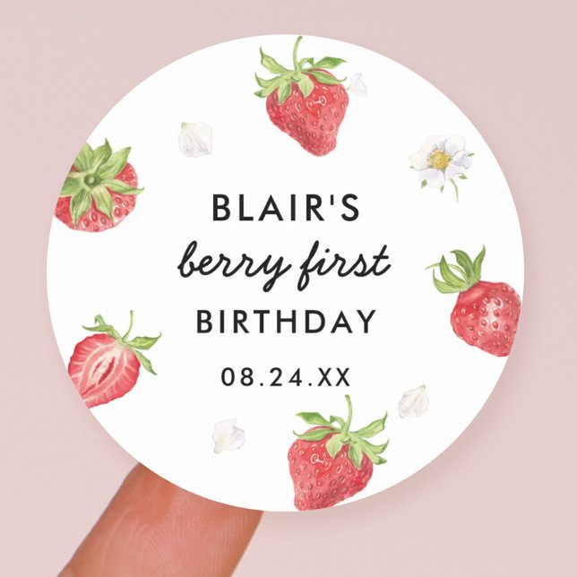 Strawberry Berry Sweet Birthday Favor Runder Aufkleber (Von Creator hochgeladen)