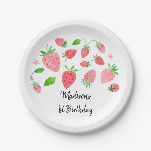 Strawberry Berry Sweet Birthday Pappteller (Vorderseite)