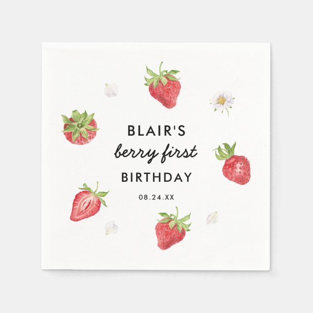 Strawberry Berry Sweet Birthday Party Serviette (Vorderseite)