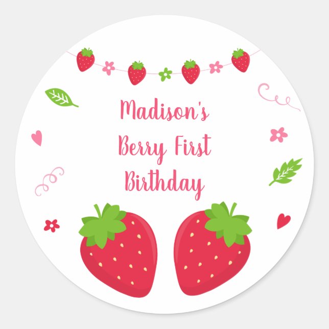 Strawberry Berry Sweet Birthday Runder Aufkleber (Vorderseite)