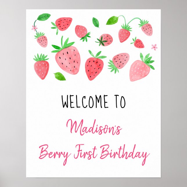 Strawberry Berry Sweet Birthday Willkommen Poster (Vorne)