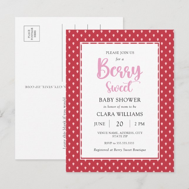 Strawberry Berry Sweet Budget Baby Dusche Invitati Einladungspostkarte (Vorne/Hinten)