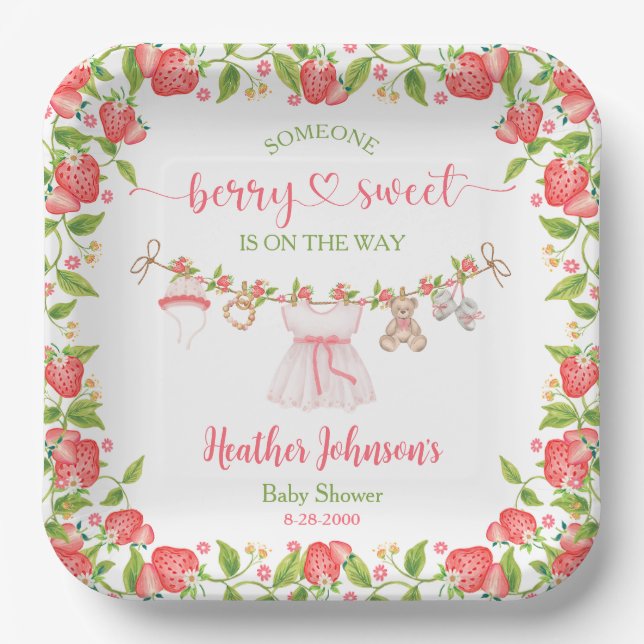 Strawberry Berry Sweet Clothesline Baby Dusche Pappteller (Vorderseite)