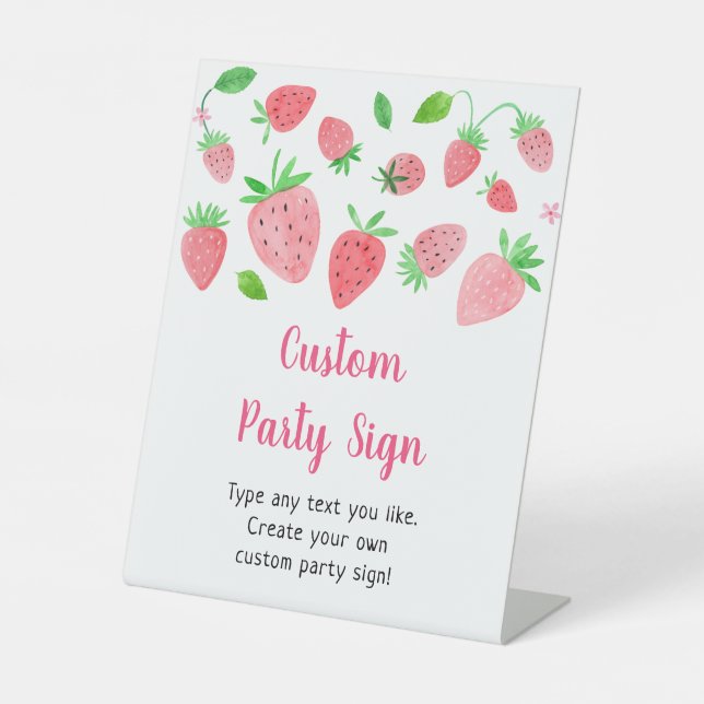 Strawberry Berry Sweet Editable Party Sign Sockelschild (Vorderseite)