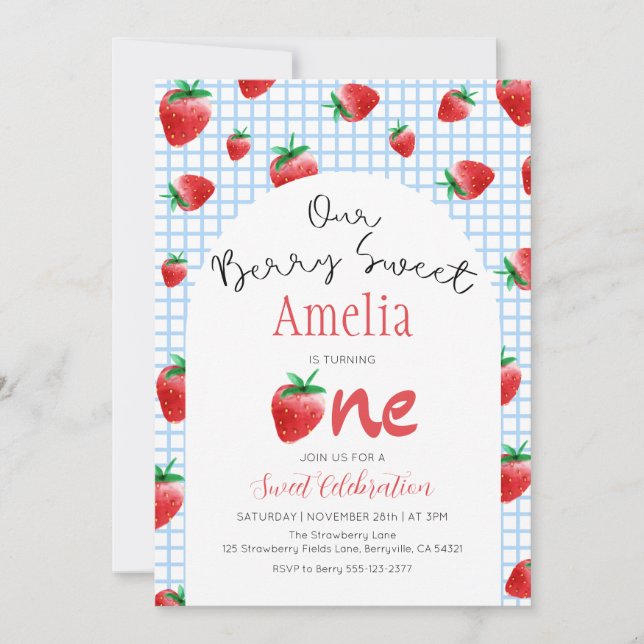Strawberry Berry Sweet Einladung zum ersten Geburt (Vorderseite)