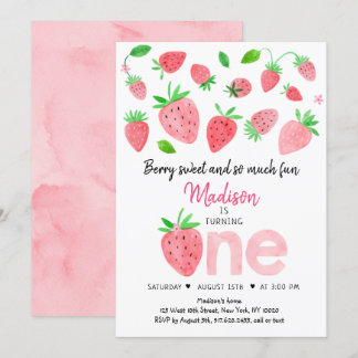 Strawberry Berry Sweet Erster Geburtstag Einladung