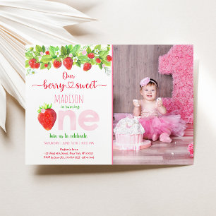 Strawberry Berry Sweet Erster Geburtstag Einladung