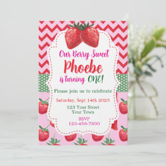 Strawberry Berry Sweet First Birthday Invitation Einladung
