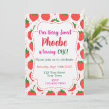 Strawberry Berry Sweet First Birthday Invitation