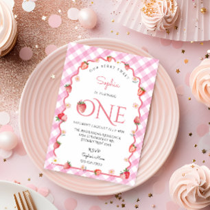 Strawberry Berry Sweet First Birthday Wavy Einladung