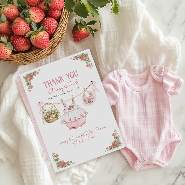 Strawberry Berry Sweet Modern Baby Girl Dusche Dankeskarte (Von Creator hochgeladen)