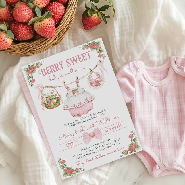 Strawberry Berry Sweet Modern Baby Girl Dusche Einladung (Von Creator hochgeladen)