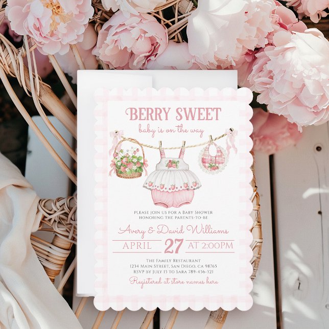 Strawberry Berry Sweet Modern Baby Girl Dusche Einladung (Von Creator hochgeladen)