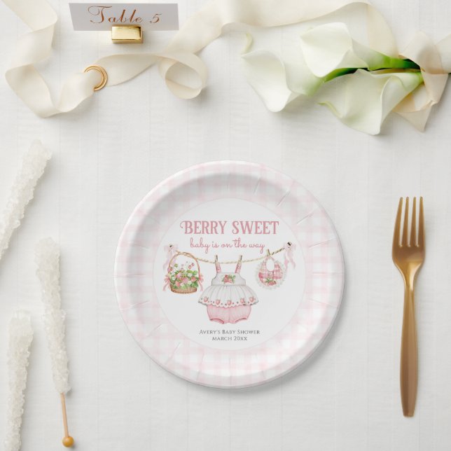 Strawberry Berry Sweet Modern Baby Girl Dusche Pappteller (Hochzeit)