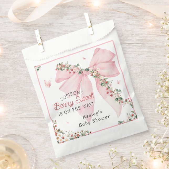 Strawberry Berry Sweet Pink Bow Baby Dusche Geschenktütchen (Ausgeschnitten)