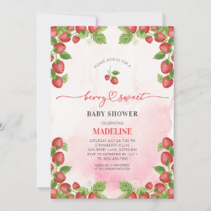 Strawberry Berry Sweet Watercolor Babydusche Einladung