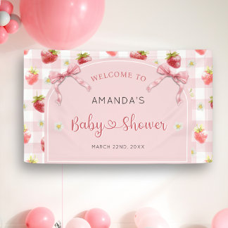 Strawberry Berry Sweet Welcome Baby Dusche Banner