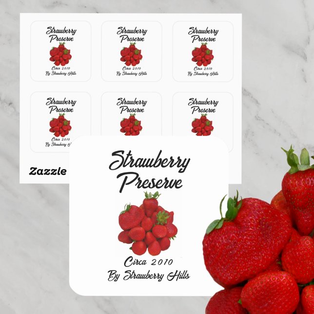 Strawberry bewahren Fotografy Canning White Quadratischer Aufkleber (Von Creator hochgeladen)