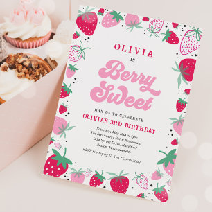 Strawberry Birthday Berry Sweet Birthday Party Inv Einladung