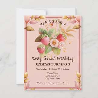 Strawberry Birthday Boho Pink Einladung