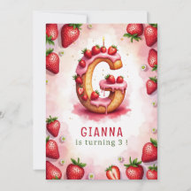 Strawberry Birthday Einladung Letter G Cake Design