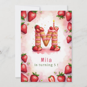 Strawberry Birthday Einladung Letter M Cake Theme