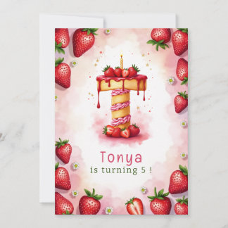 Strawberry Birthday Einladung Letter T Cake Theme
