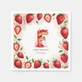 Strawberry Birthday Paper Napkin Letter F Cake Serviette