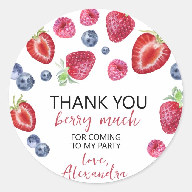 Strawberry Birthday Party Danke Berry Much Runder Aufkleber (Vorderseite)