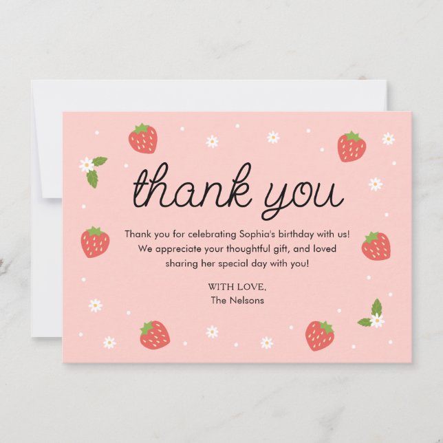 Strawberry Birthday Party Danke Karte (Vorderseite)