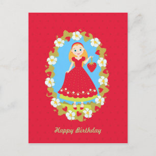 Strawberry Birthday Party Girl Postkarte