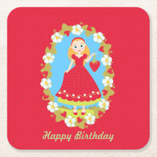 Strawberry Birthday Party Girl Rechteckiger Pappuntersetzer