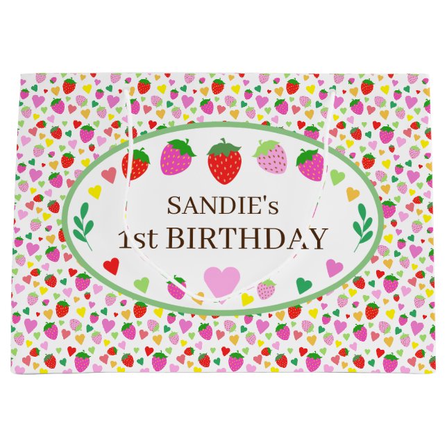 Strawberry Birthday Party Große Geschenktüte (Vorderseite)