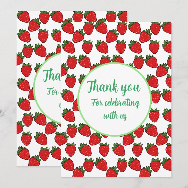 Strawberry Birthday Party Thema Dankeskarte (Vorne/Hinten)