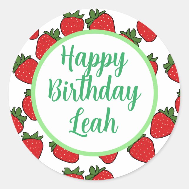 Strawberry Birthday Party Thema Runder Aufkleber (Vorderseite)
