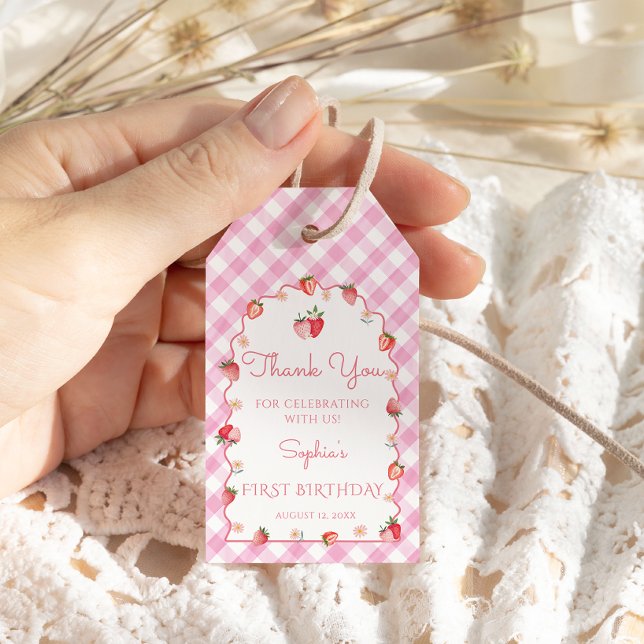 Strawberry Birthday Party Wavy Vielen Dank Geschenkanhänger (Von Creator hochgeladen)