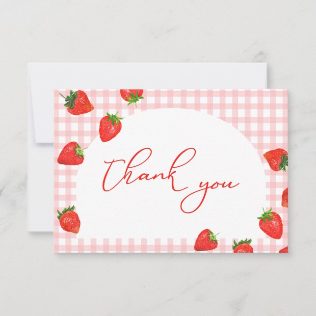 Strawberry Birthday Pink Kariert Berry Dankeskarte (Vorderseite)