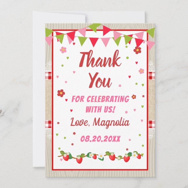 Strawberry Birthday Red Camco Blanket Sweet Party Dankeskarte (Vorderseite)