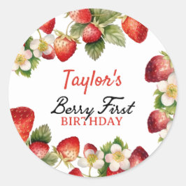 Strawberry Birthday Runder Aufkleber