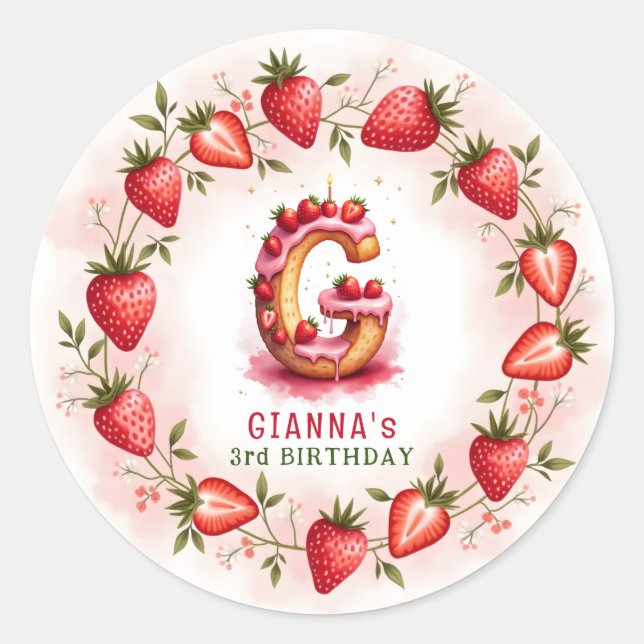 Strawberry Birthday Sticker Letter G Cake (Vorderseite)
