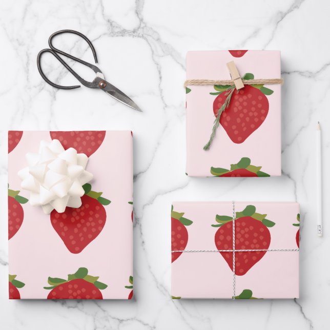 Strawberry Birthday Summer Strawberries Geschenkpapier Set (Vorderseite)