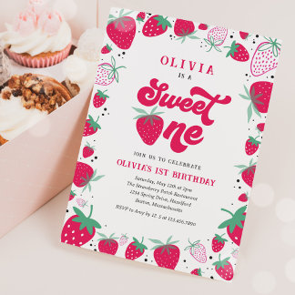Strawberry Birthday Sweet One Berry 1. Geburtstag Einladung