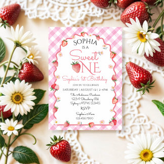 Strawberry Birthday Sweet One Berry 1. Geburtstag Einladung