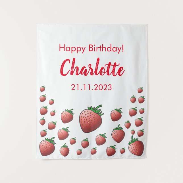 Strawberry Birthday Tapestry Wandteppich (Vorderseite)