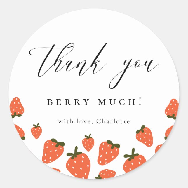 Strawberry Birthday Thema Danke Runder Aufkleber (Vorderseite)